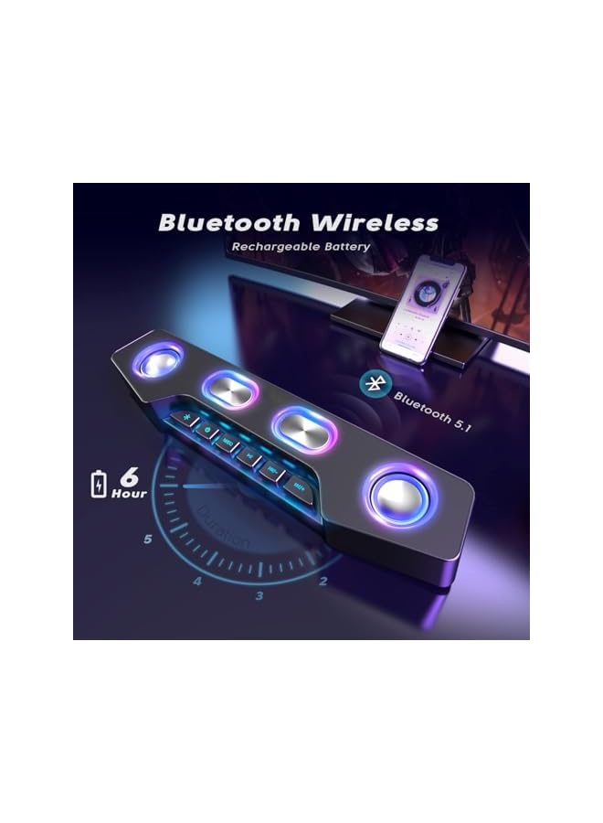 Wireless Gaming Speakers, PC Speakers for Desktop with Bluetooth 5.0 chip, RGB Loudspeaker with Aux-in Audio Jack, Controllable RGB, 6 function buttons, for Gaming, Streaming, Party, E-Sport, Black - Image 5